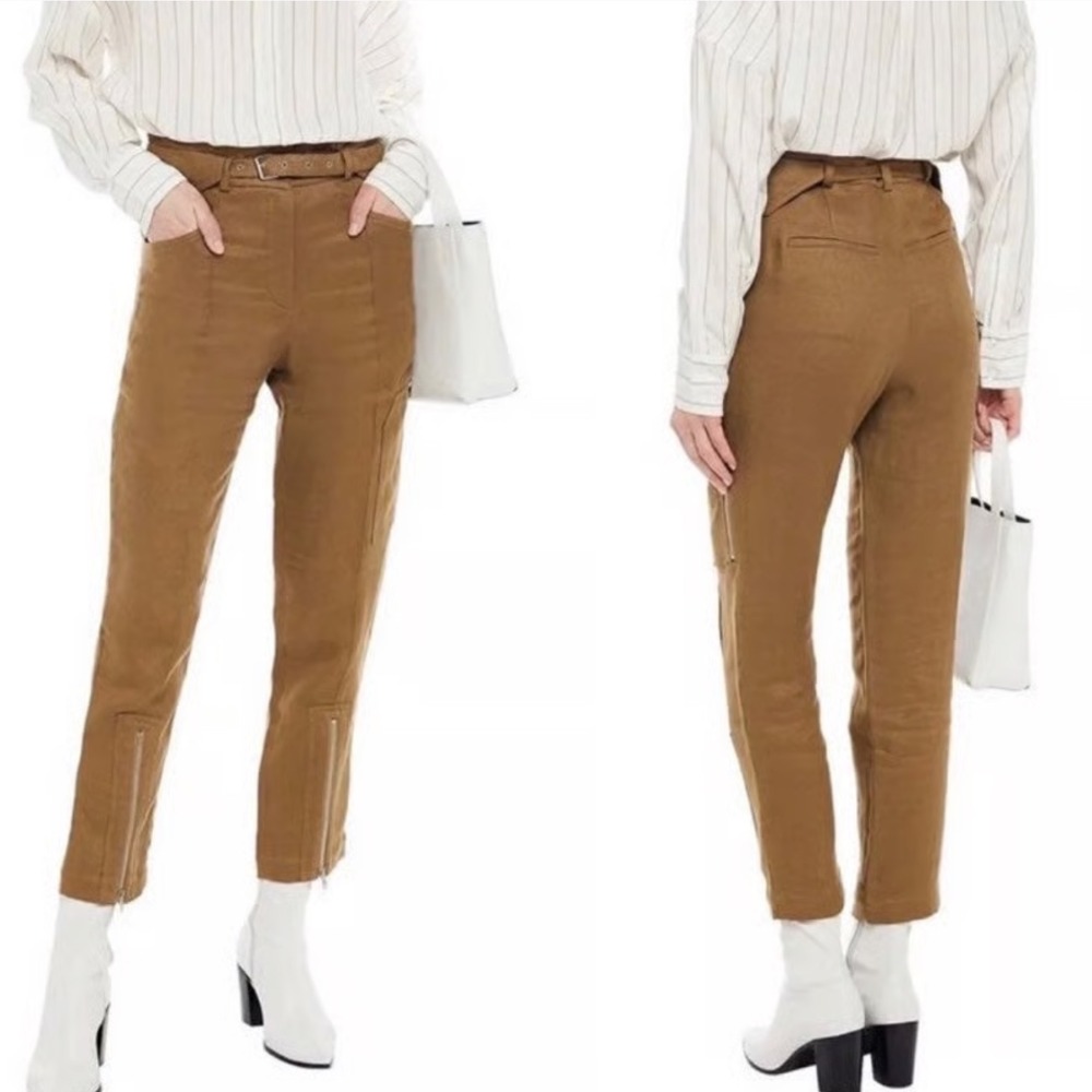 IRO Tria Khaki Linen Blend High Waist Cargo Ankle Zip Pants Olive 38 US 6 8